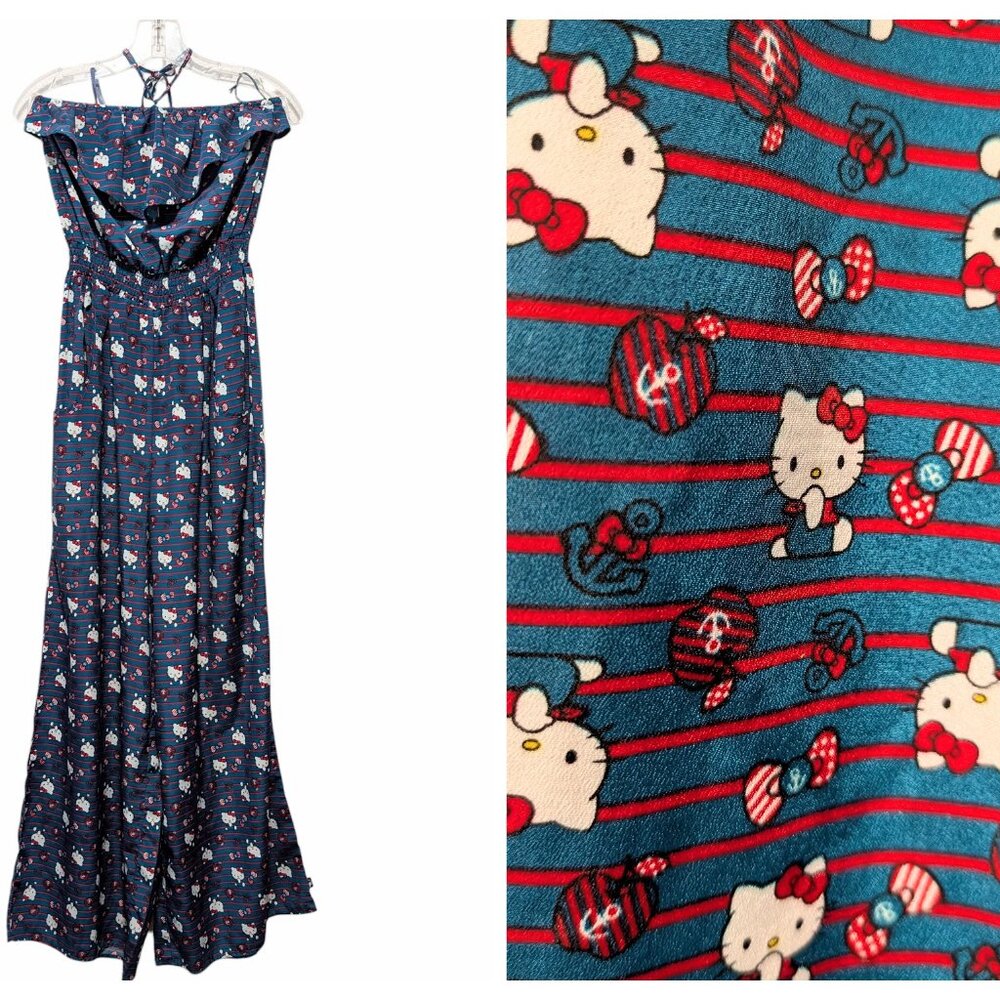 Sanrio Hello Kitty Womens Size M Strapless/Halter Ruffle Top Wide Leg Jumpsuit